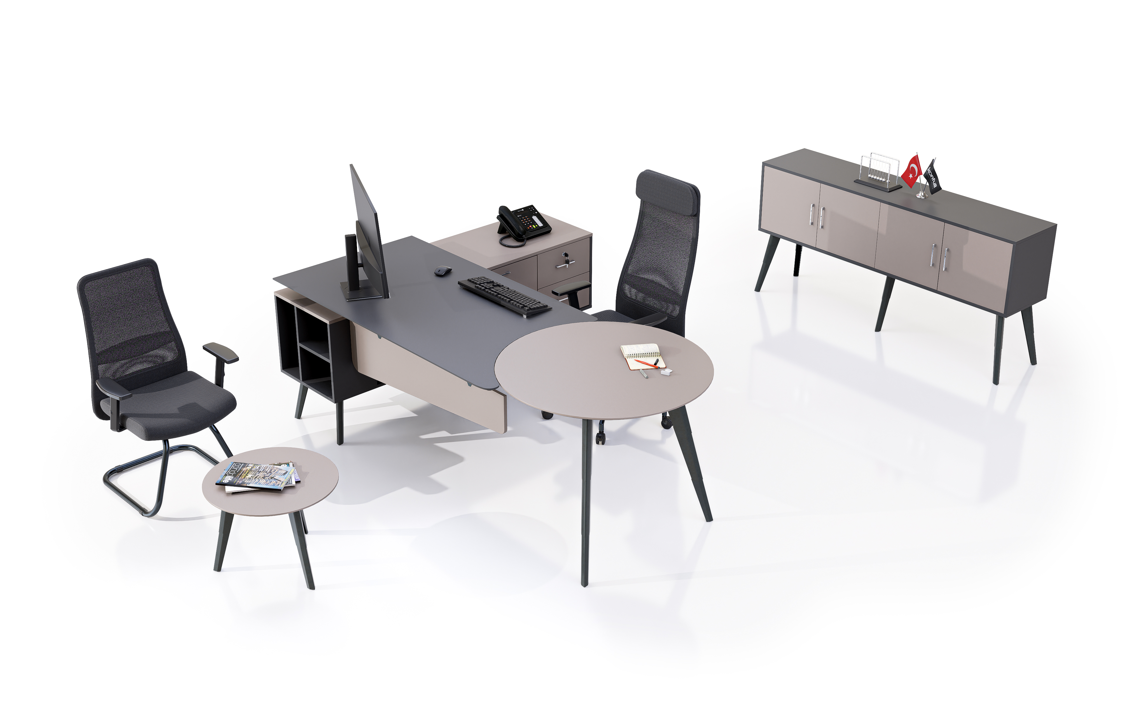 Konfull Executive Desks Sun Rise / Antrasit Gri-Stone