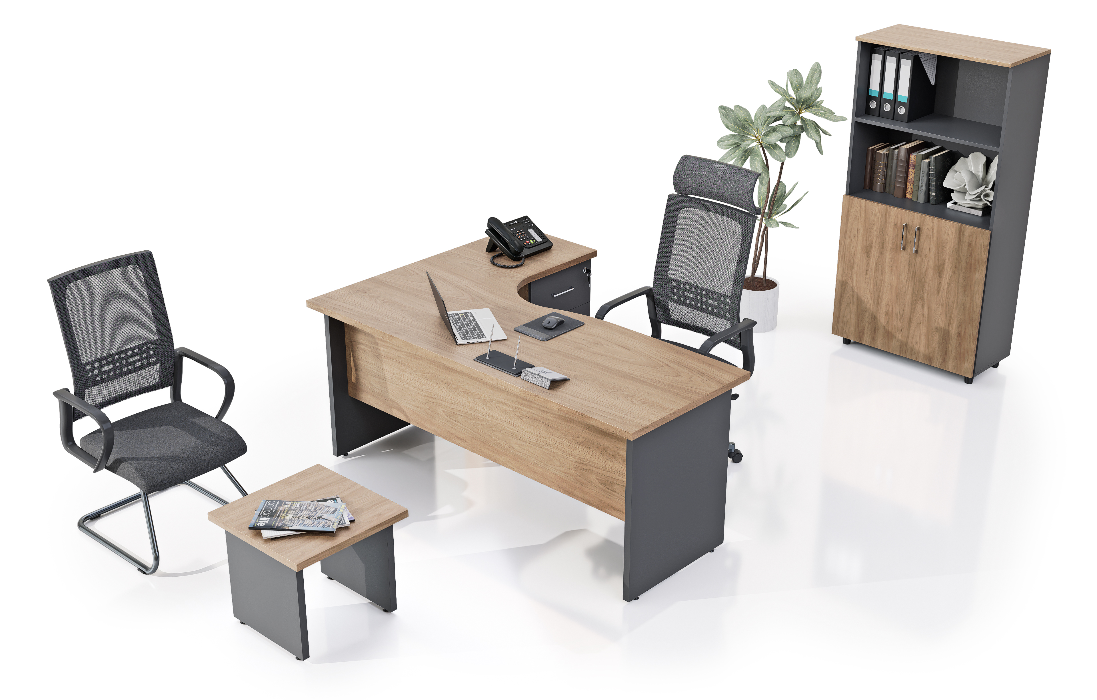 Konfull Çalışma Masaları Micro / Egzotik Meşe-Antrasit Gri