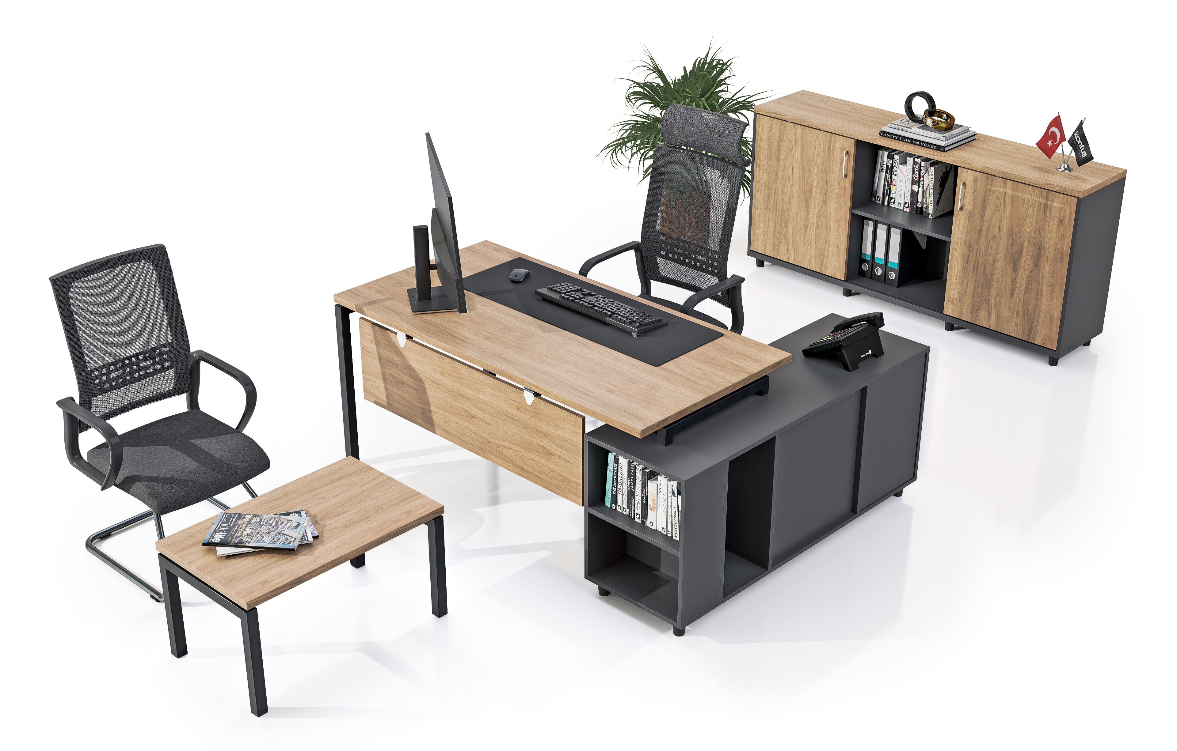 Konfull Study Desks Ferro ETA / Egzotik Meşe-Antrasit Gri
