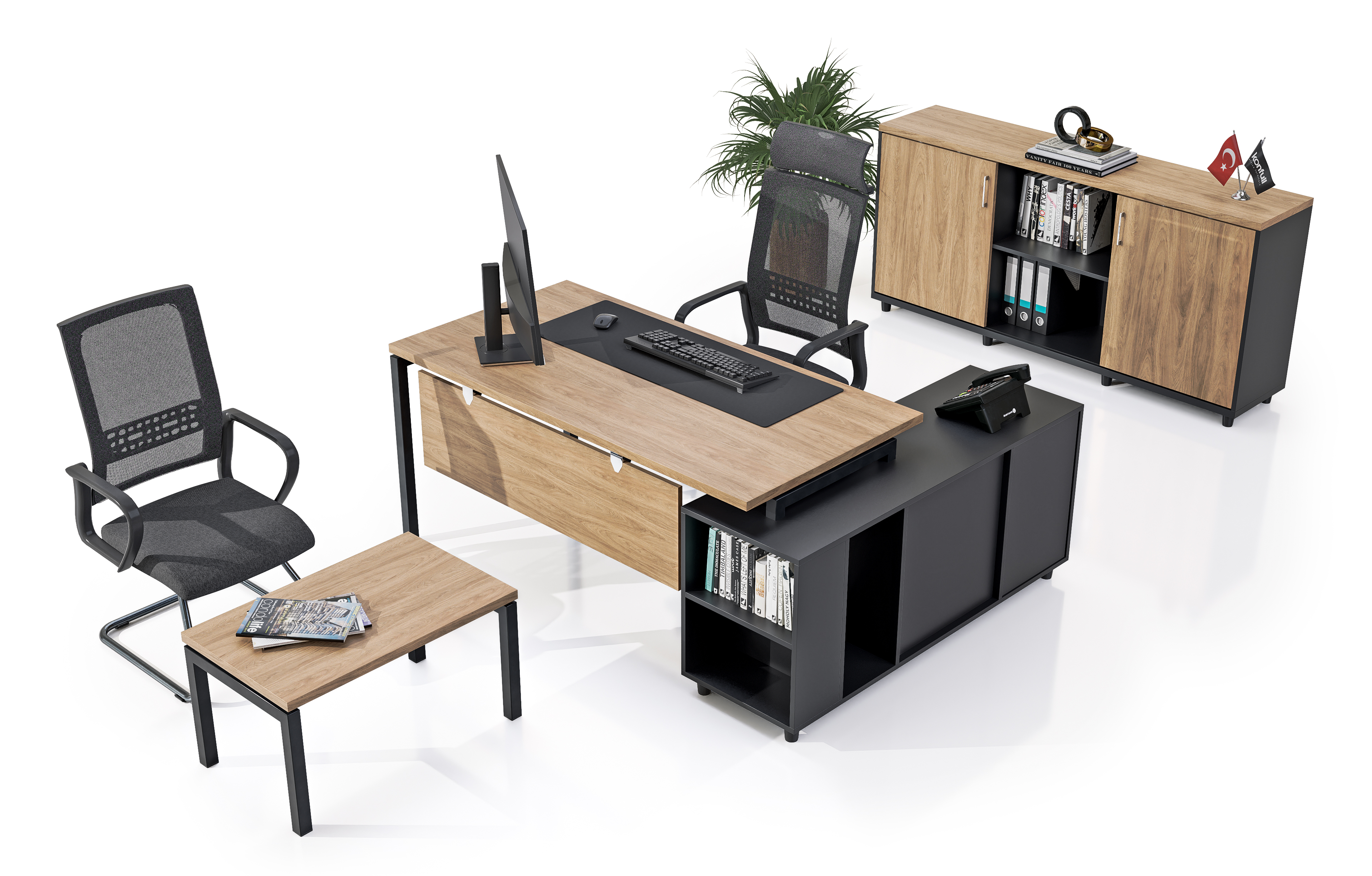 Konfull Study Desks Ferro ETA / Egzotik Meşe-Siyah