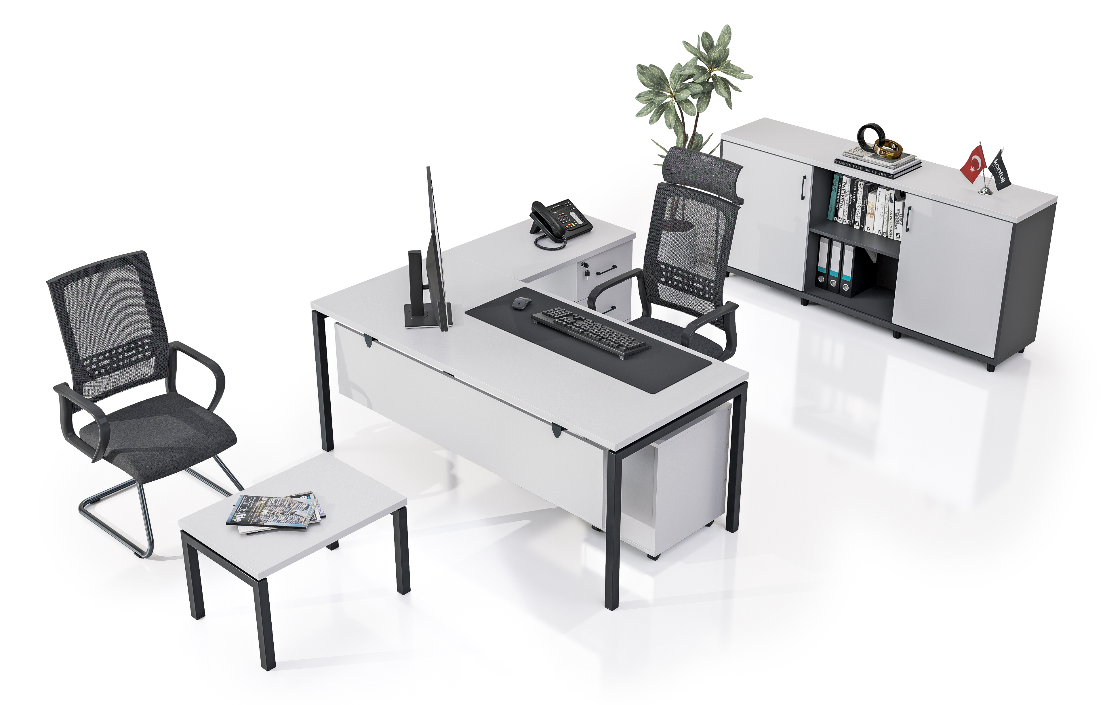 Konfull Study Desks Ferro / Beyaz - Parlak Beyaz-