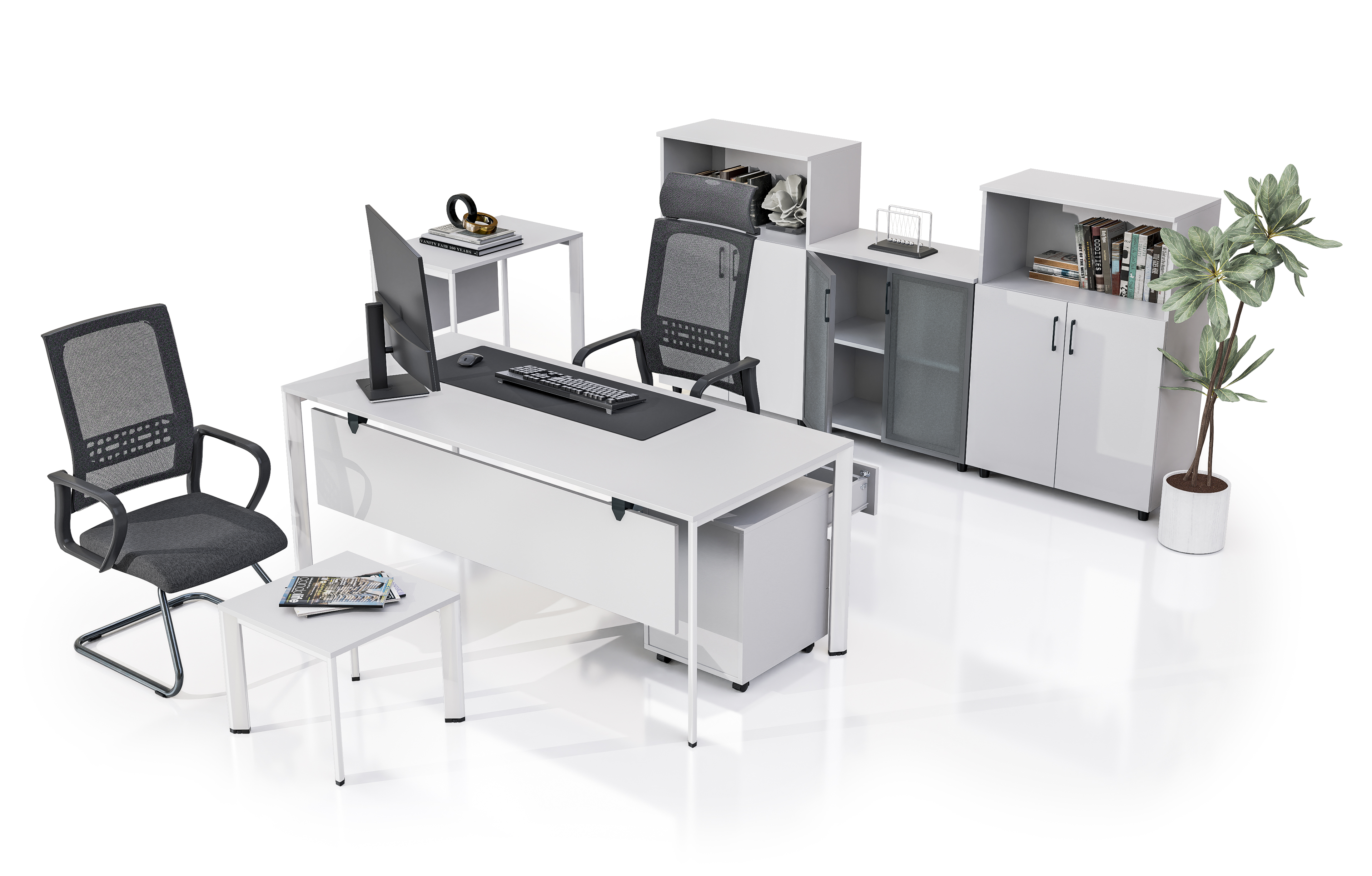 Konfull Study Desks Prizma / Beyaz - Parlak Beyaz-