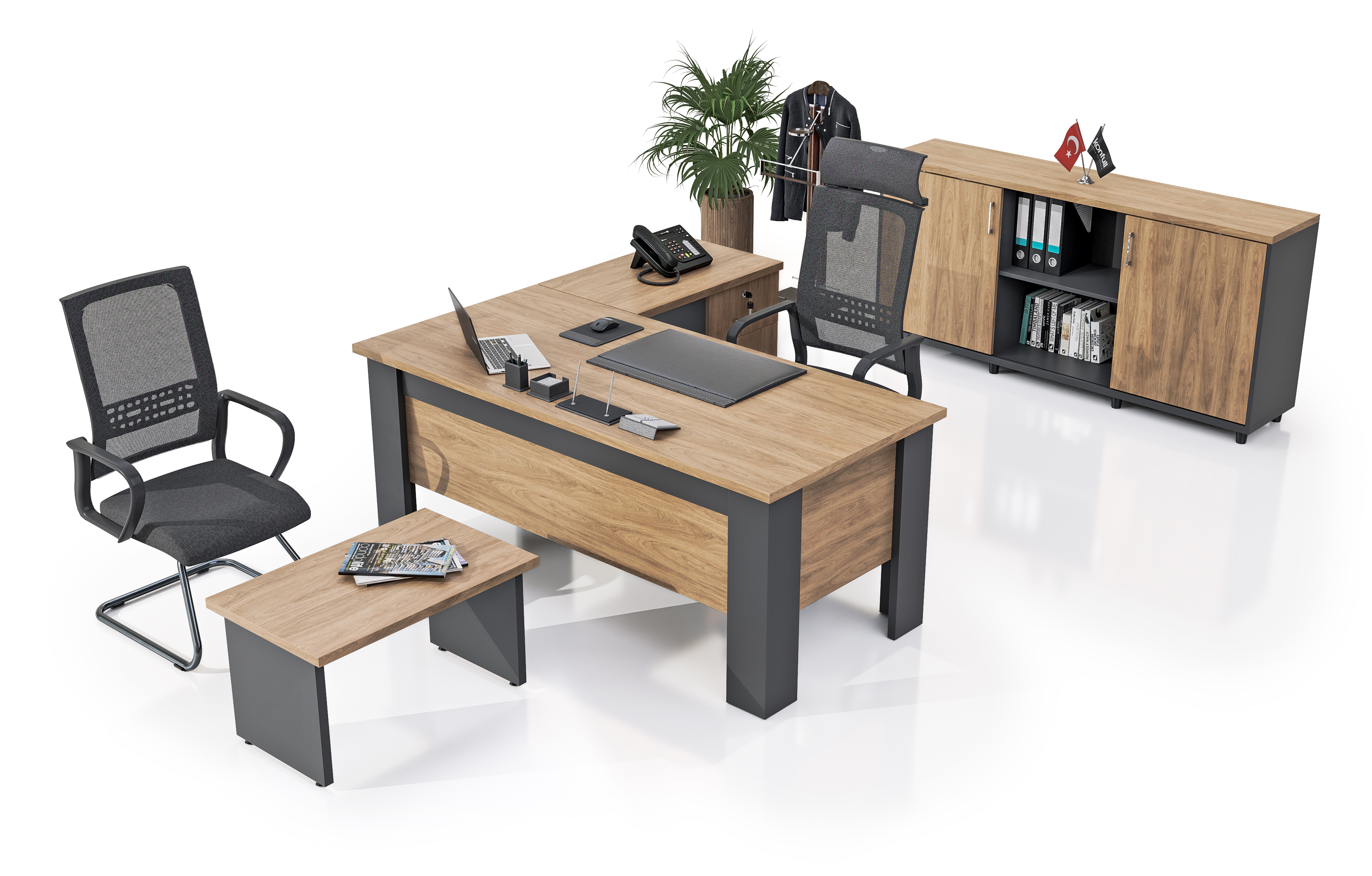 Konfull Study Desks Batı / Egzotik Meşe-Antrasit Gri