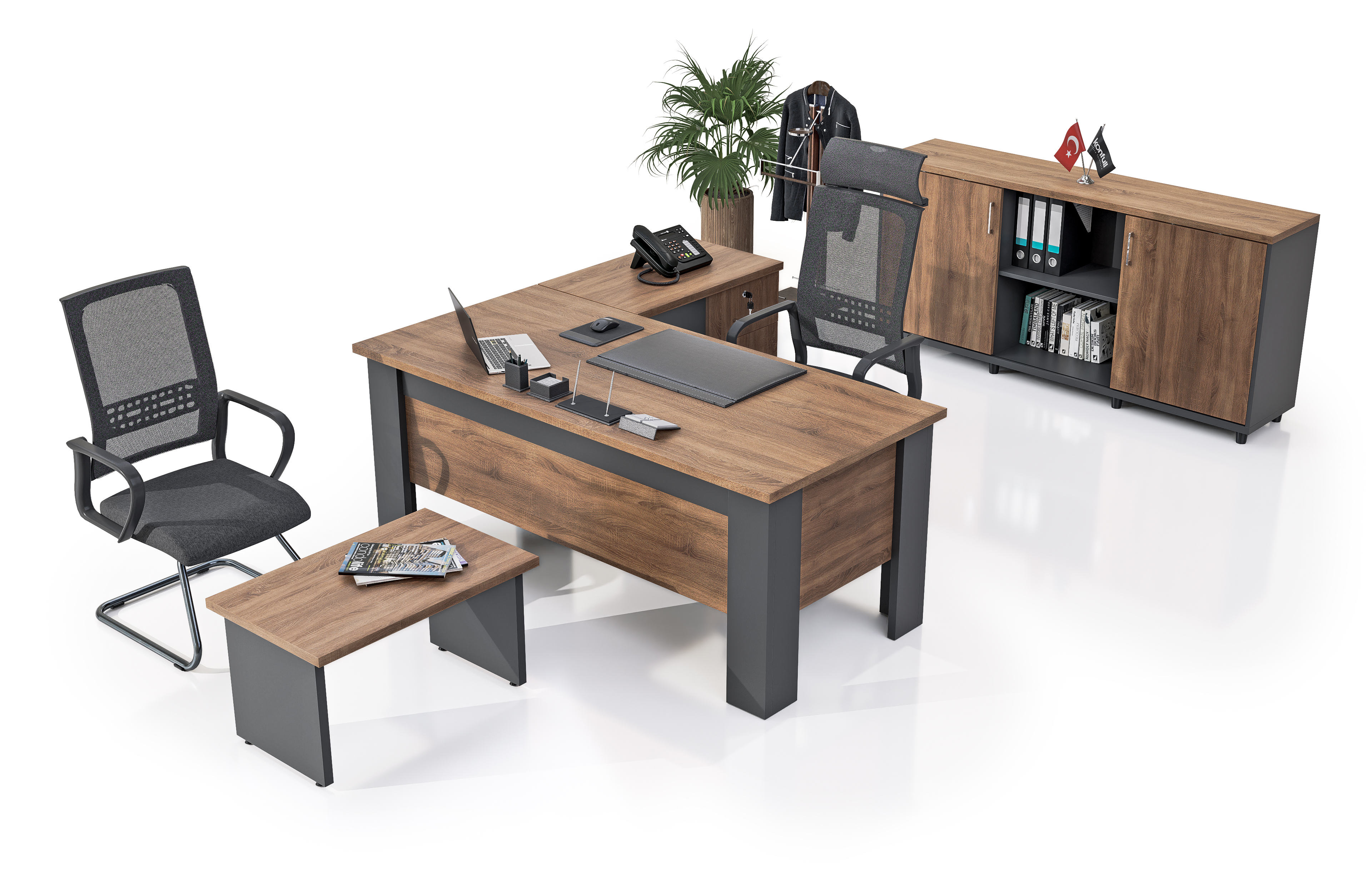 Konfull Study Desks Batı / Kafkas Meşe-Antrasit Gri